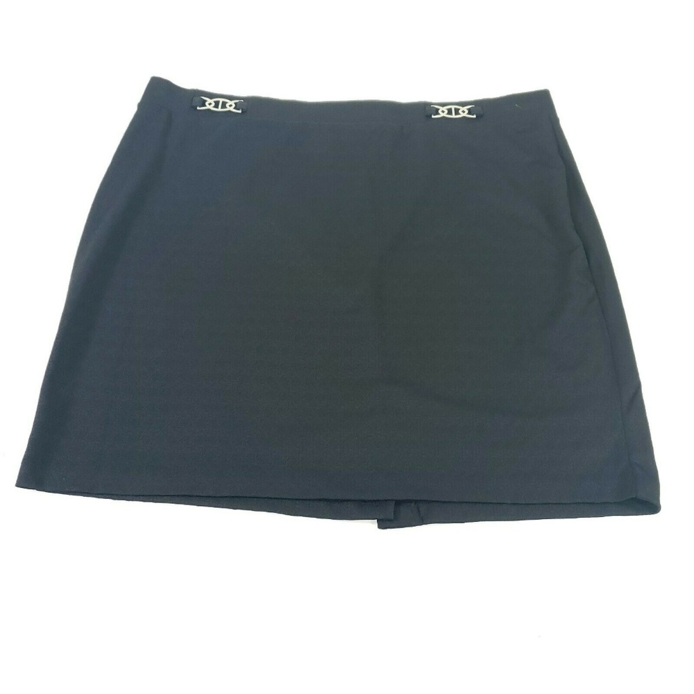 Roz & Ali Women Skirt Black Mini Buckles Stretch